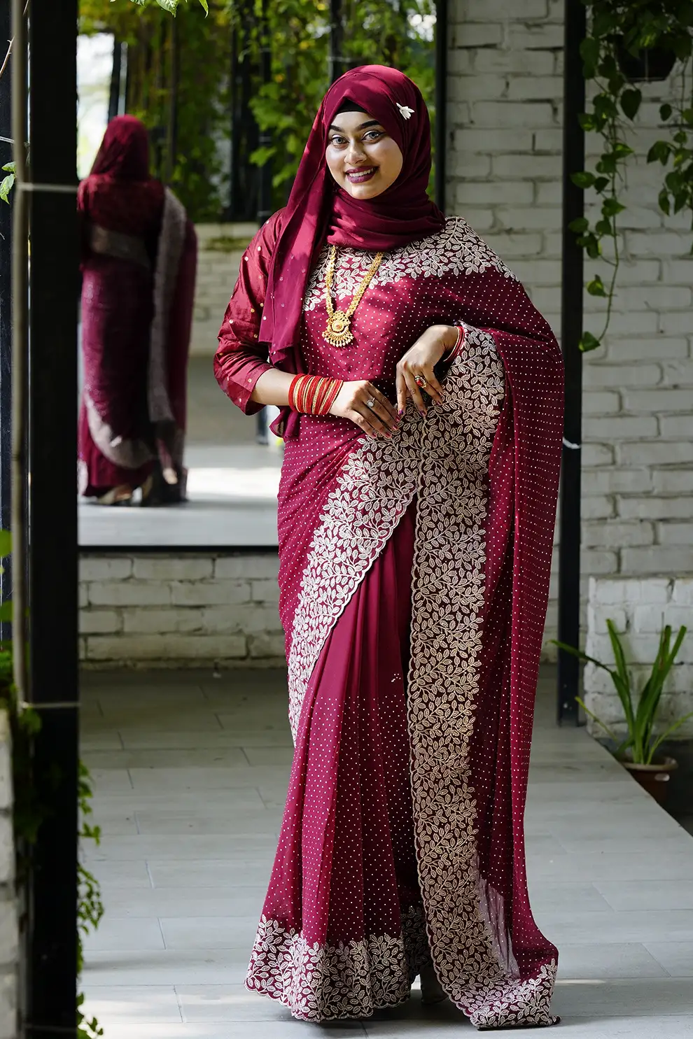 Premium Merun Chiffon Georgette Party Wear Saree